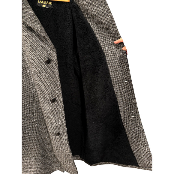 Huckberry Vintage XL Tweed 100% Wool Shearling Coat $550 Long Jacket Black Gray - Picture 6 of 13